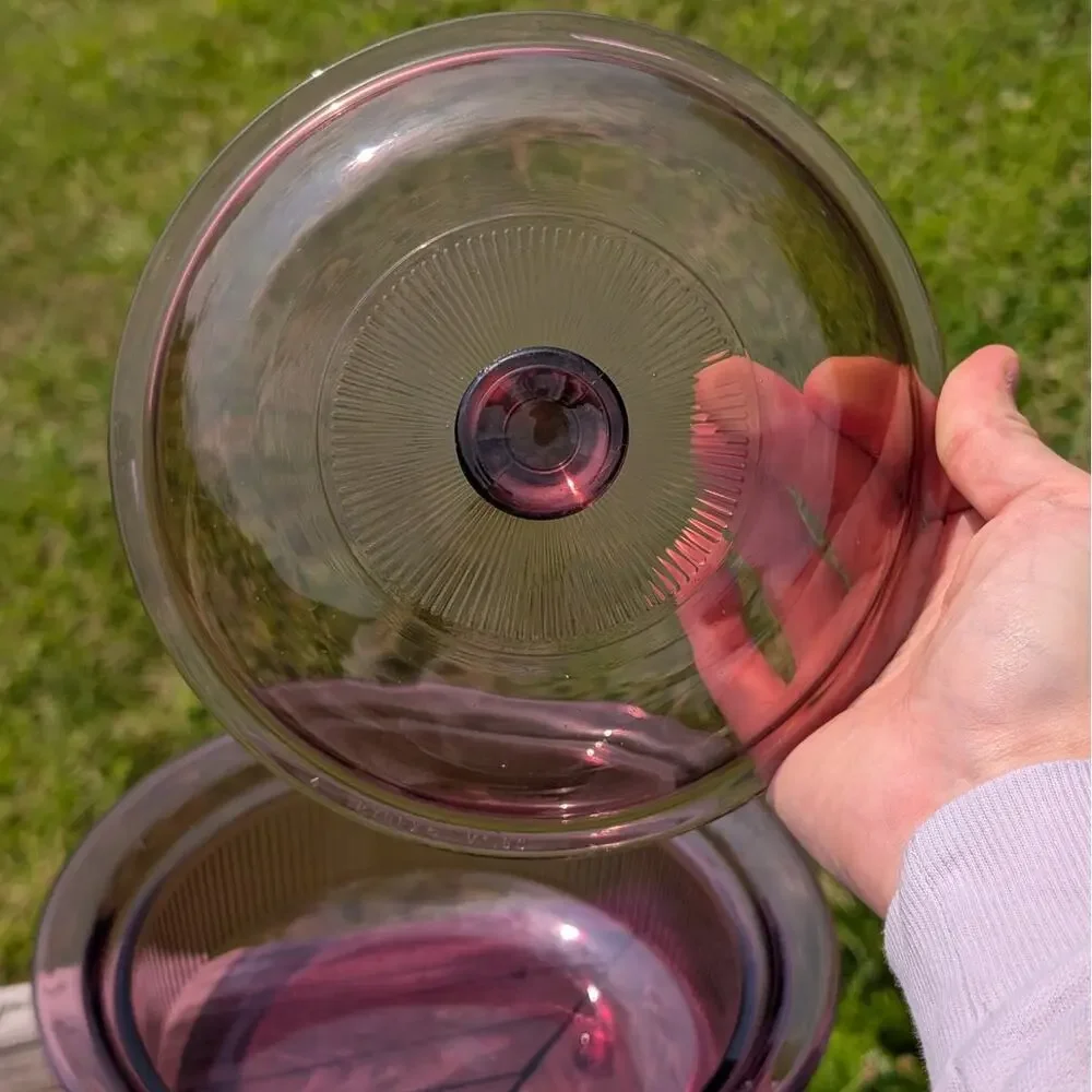 VTG Pyrex Corning Visions Cranberry Ribbed Glass Casserole Dish V1.5C